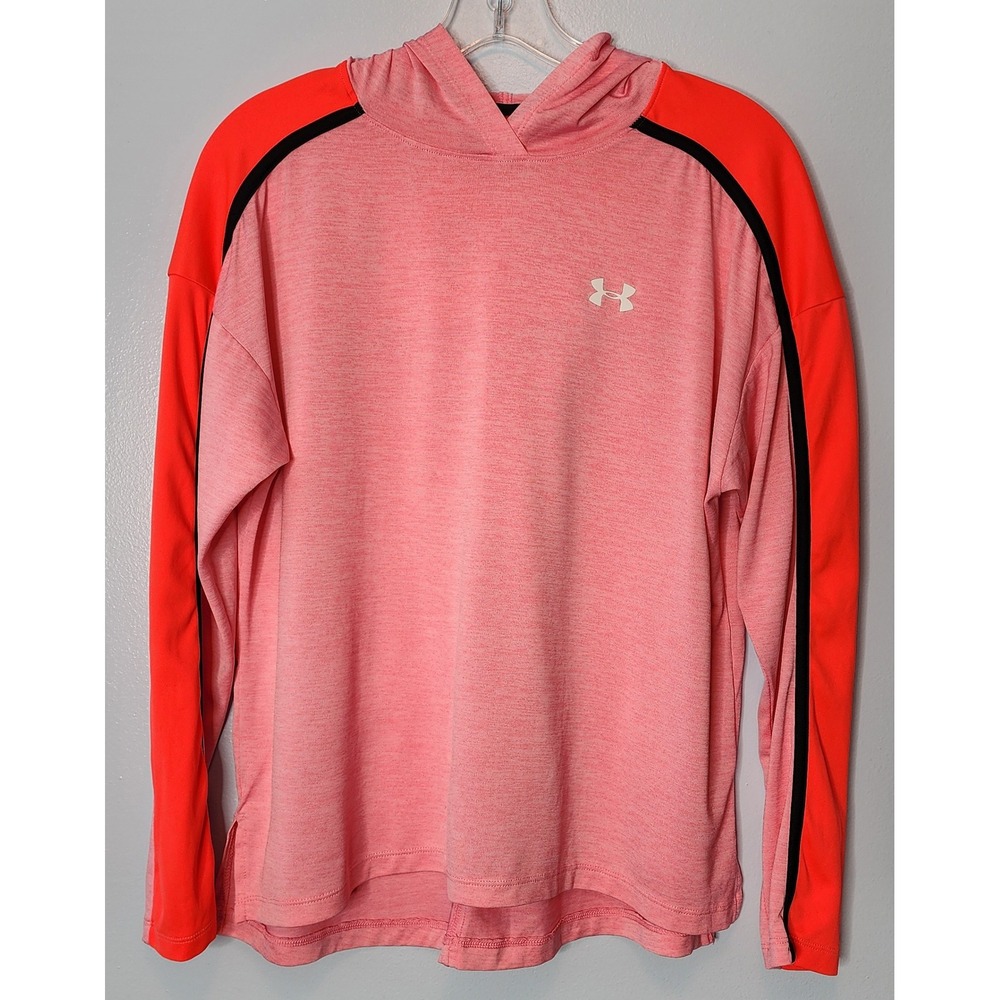 Under Armour Women's Tech Twist‎ Pink Orange Graphic Hooded Top M Loose Heatgear